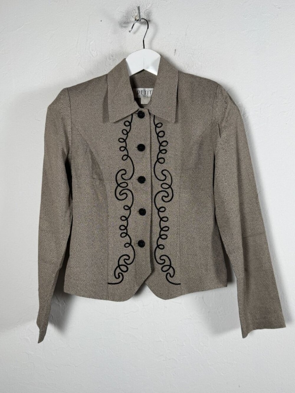 Petite Sophisticate Jacket Women's Vintage Y2K Scroll Embroidery Button Up Sz 2P